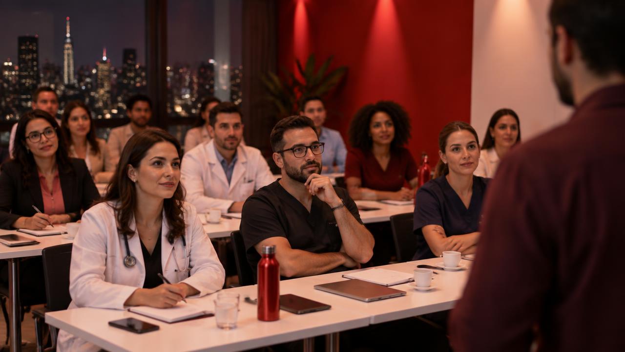 Profissionais da área da saúde em treinamento presencial